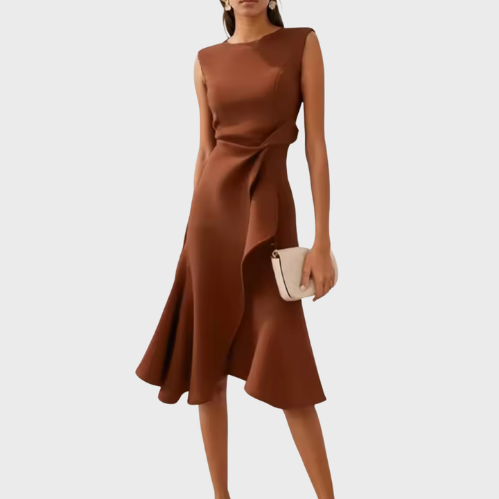 Draped Asymmetric Midi Dress