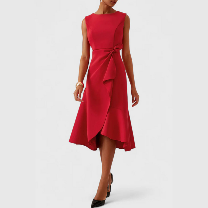 Draped Asymmetric Midi Dress